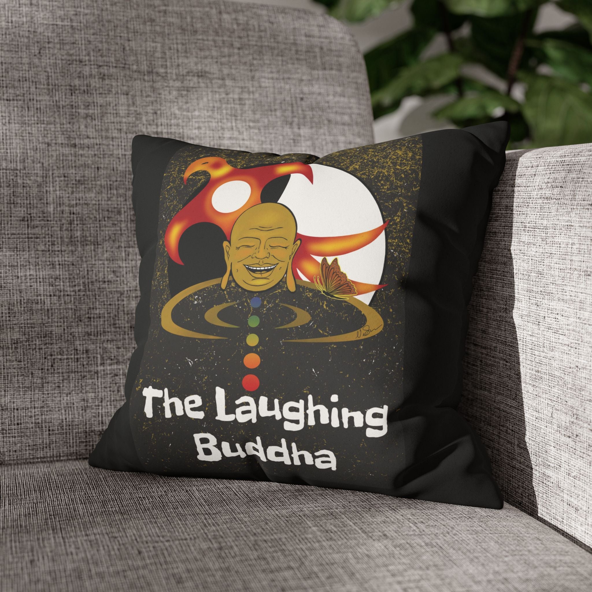 The Laughing Buddha - Faux Suede Pillowcase "14x14" or 16"x16"